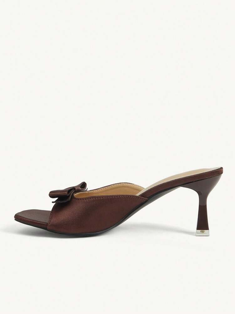 CUCCOO CHICEST French Pink Satin Bow High Heel Slippers Women's Summer Wear Square Heel Sandals Wedding Shoes