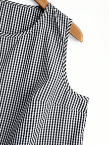 Linhara Plus Size Women's Plaid Round Neck Top And Wide Leg Pants Casual 2 Pieces Set - Black and White - View 5