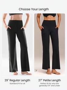 GLOWMODE 27英寸 Petite FeatherFit™ 轻松穿脱阔腿超高腰紧身裤，带口袋，适合瑜伽、普拉提、日常运动穿着 - 黑色 - 查看 3