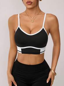 CourtClass 运动时尚文胸，网球风格黑白配色，可拆卸胸垫，工字背设计 - 黑與白 - 查看 3