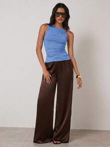 COSMINA Camiseta de tirantes de unicolor casual para mujer, verano - Celeste - Ver 5