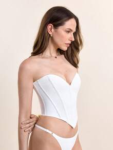 Hourtrue 新款黑色霧面無肩帶修身束身衣女款，性感塑身上衣，適合夏季搭配洋裝穿著 - 白色 - 查看 8