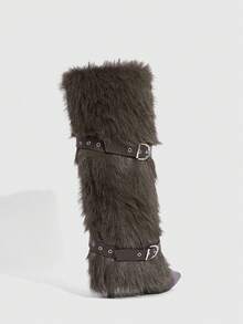 CUCCOO SZL Damknähöga stövlar med spetsiga tå och smala klackar, moderna för höst/vinter - Kaffebrun - Visa 3