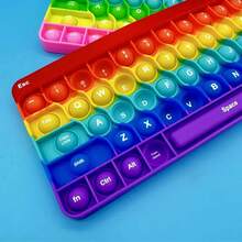 1Pc Rainbow Keyboard Pop-Up Fidget Toy, Push Bubble Sensory Stress Relief Toy, Educational Math Learning Game For Kids, Ideal Basket Stuffer For Birthday Christmas Easter Holiday Gifts, Perfect For Classroom Rewards & Party Favors - Multicolor - View 1