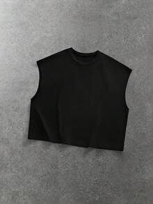 EASEVO Plus Size Men's Vintage Fashion Street Style Rhinestone Embellished Tank Top, Suitable For Commuting - Black - View 6