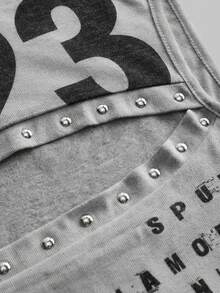 ROMWE Avant Top corto con estampado digital en inglés, remaches y diseño hueco sexy retro para mujer - Gris - Ver 11