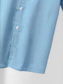 SHEIN Boys' Casual Comfortable Contrast Color Short Sleeve Shirt - Baby Blue - View 3