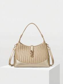 MOTF PREMIUM LADIES EXQUISITE WOVEN BENDING PU HANDBAG - Gold - View 5