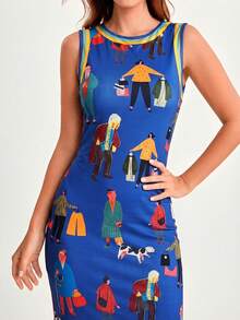 CAJUNI People's Market Print Knit Mid Dress,Summer Dresses For Women, - Royal Blue - View 6