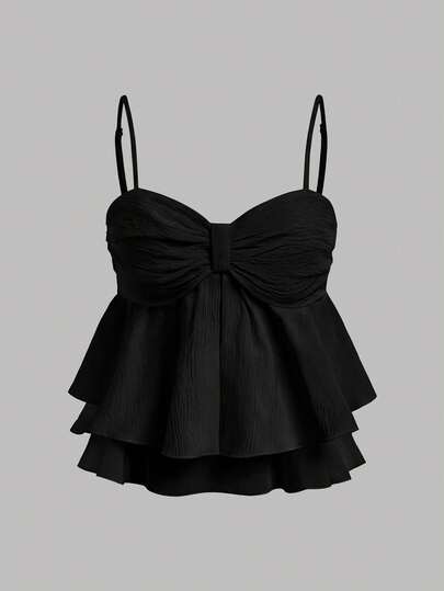 Girlism Top cropped de verão TEENGIRL branco, delicado, com pregas e babados.