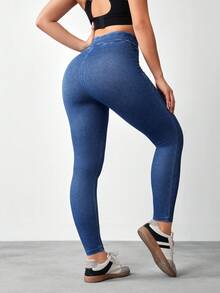 Flexra 七分针织牛仔V腰紧身牛仔裤 - 藍色 - 查看 4