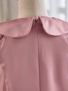 少女可爱优雅的粉色缎面彼得潘领连衣裙 - 粉色 - 查看 8