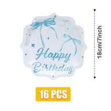 Disposable Plates, Napkins, Paper Cups, And Party Supplies In The Shape Of Blue Bow Petals, Suitable For 16 Guests, Birthdays, Weddings, Themed Parties, Family Picnics, Disposable Plates, And Party Utensils - View 7