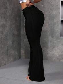 SHEIN ICON Celana Jeans Model Flare Kasual untuk Wanita Ukuran Plus - Hitam - View 5