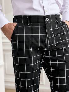 Officeau 男士格紋印花斜口袋西裝褲 - 黑色 - 查看 5