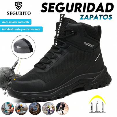 SEGURITO Zapatos de trabajo para hombres y mujeres,botas con casquillo hombre,botas mujer,botas tacticas,tenis industriales,El diseño con puntera de acero y entresuela de Kevlar, lo que lo convierte en la opción preferida para los trabajadores al aire libre.(Elija el tamaño según la longitud de su pie)