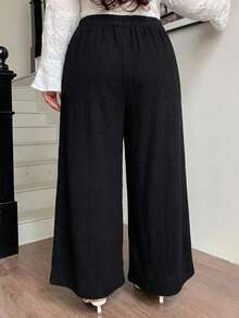 Dazy Plus Plus Size Casual Solid Color Wide Leg Pants, All Season - Black - View 6