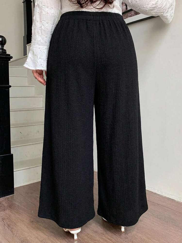 Dazy Plus Plus Size Casual Solid Color Wide Leg Pants, All Season