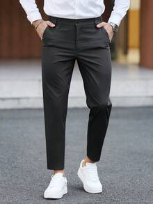 Manfinity Mode Solid Color Casual Summer Pants With Pockets And Belt Loops - Black - View 6