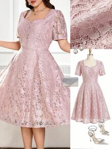 Ellevyn 大码优雅纯色蕾丝连衣裙，夏季奢华晚礼服，适合婚礼、夏季服装、夏季穿搭、春季服装、春季穿搭、夏季连衣裙、春季连衣裙、节日连衣裙、优雅连衣裙、优雅派对连衣裙、派对穿搭、婚礼宾客连衣裙、婚礼派对连衣裙、婚礼及活动、伴娘礼服、毕业礼服、母亲毕业穿搭、外出穿搭、舞会礼服、生日礼服、女士生日穿搭、女士节日穿搭、女士度假穿搭、节日穿搭、正式连衣裙、女士连衣裙、优雅经典女士连衣裙、正式服装、新娘送礼会礼服、新娘复古连衣裙、新款连衣裙 - 白色 - 查看 4