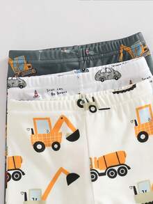 Conjunto de 6 piezas de pijama de punto ajustado con estampado de vehículos de construcción de manga corta y pantalones cortos para niños pequeños - Multicolor - Ver 4