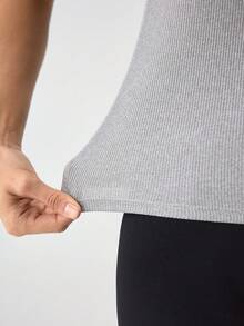 Women's Summer Solid Square Neck Ribbed Casual Versatile White Tank Top - Grey - View 8