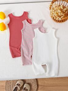 SHEIN 3pcs Baby Girls' Summer Casual Knit Camisole & Shorts Set - Multicolor - View 2