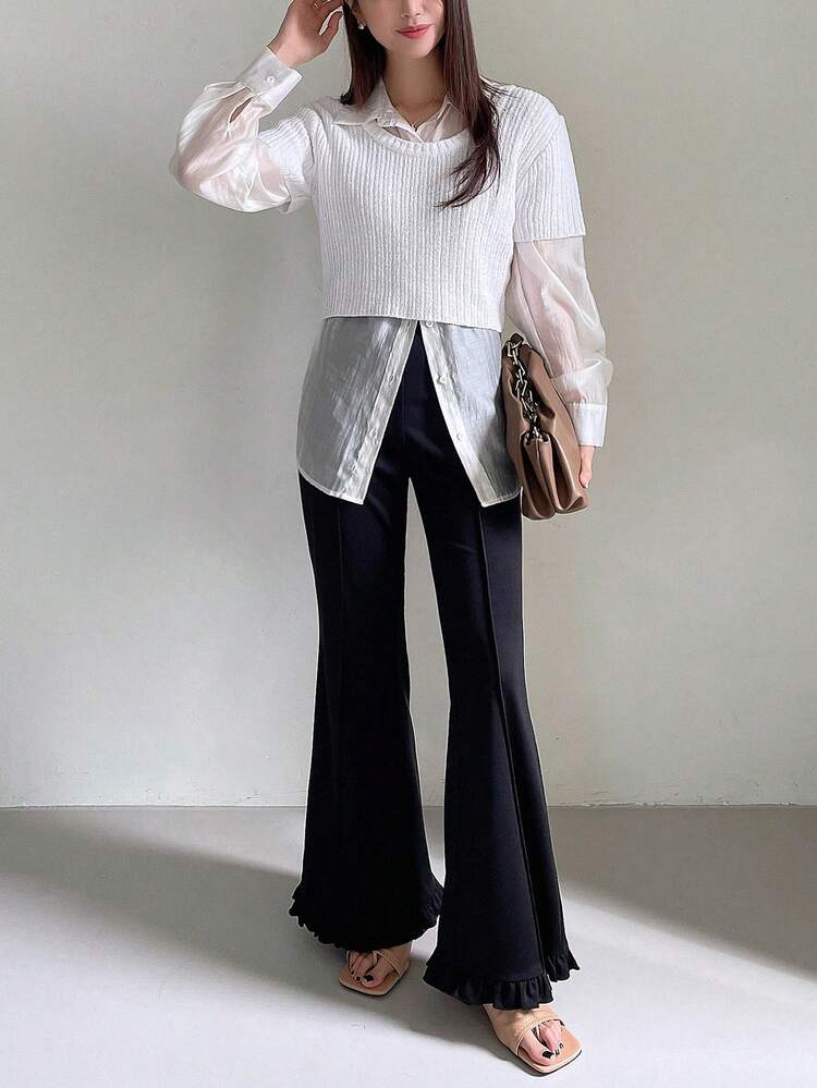 Women's Solid Color Flared Pants, Korean Style