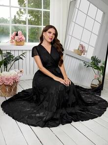 Reflora Vestido floral elegante para mujer de talla grande, vestido de invitada de boda de verano - Negro - Ver 4