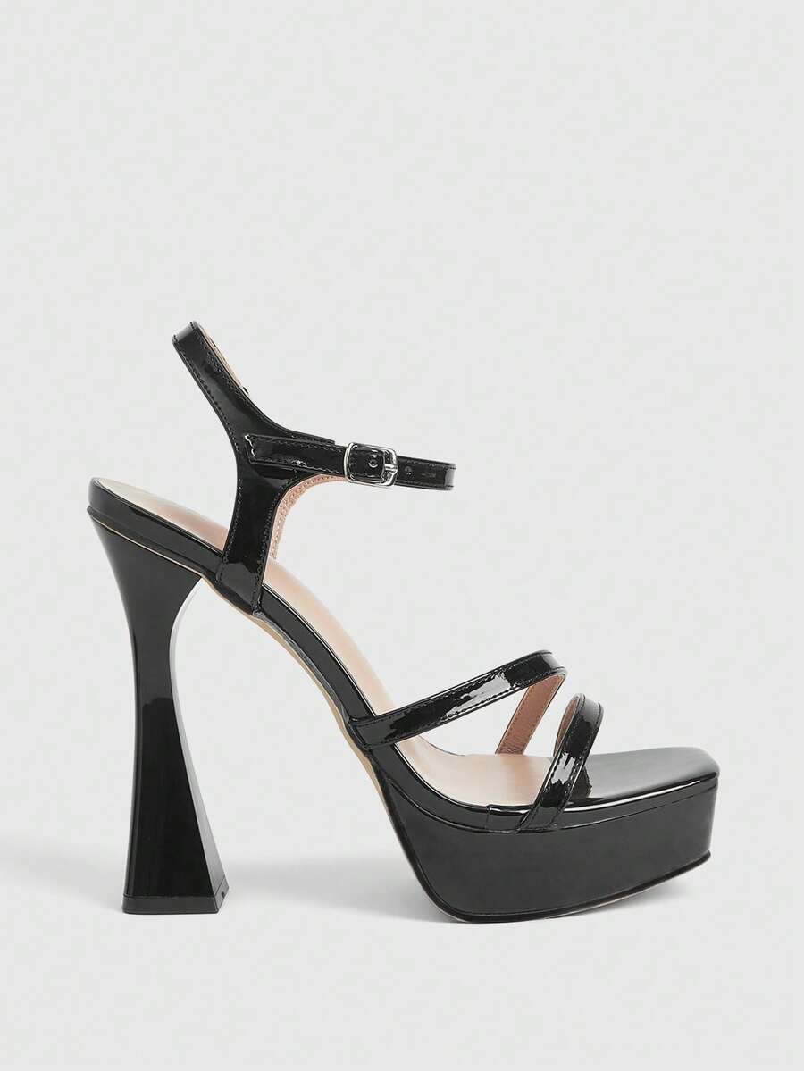 CUCCOO LuxiPop Women's High-Heeled Sandals, Black, Thick Heel Open-Toe Cross With Stylish Simple Sandals, Sexy Dating, Nightclub Party Style, Suitable For Spring And Summer, Vacation Wear, Travel Must-Have, 2000's Style - Dark Ink Black - View 1