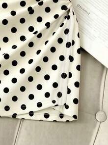 GlowEve 女士夏季黑色波点印花褶皱设计优雅高贵生日礼物派对节日音乐节鸡尾酒会旅行海滩度假装夏季半身裙，时尚独特设计百搭时尚短款修身裙 - 黑與白 - 查看 3