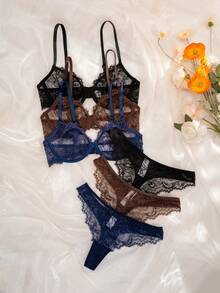 6件套女士蕾丝钢圈舒适文胸套装 - 彩色 - 查看 6