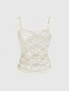 ROMWE Avant Camiseta de tirantes transparente con cuello en U para mujer, estilo Y2K - Albaricoque - Ver 5