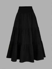 Girlism Falda larga bohemia blanca con volantes para adolescentes, cintura de bolsa de papel con volantes y dobladillo con volantes - Negro - Ver 1