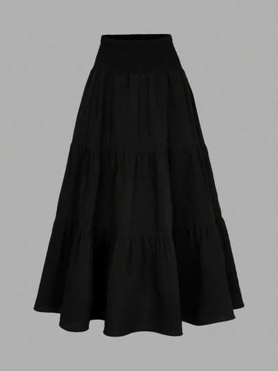 Girlism Váy dài xếp ly màu trắng cho thiếu nữ, kiểu boho, cạp chun kiểu túi giấy, viền xếp ly ở gấu váy.