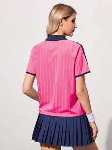 CourtClass CourtClass Women's Contrast Color Short Sleeve Tennis Shirt - Hot Pink - View 2