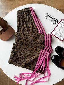 SHEIN EZwear Quần nữ dệt gân in họa tiết da báo màu nâu - màu nâu - Xem 5