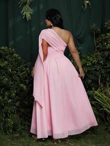 Roveilla Plus Size Asymmetrical Blue Chiffon Elegant Vacation Dress, Spring/Summer - Pink - View 2