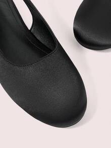 CUCCOO DOLLMOD Giày nữ mùa xuân/hè quai nơ mũi tròn gót bằng thoải mái thanh lịch chất liệu satin đen, thích hợp mang hàng ngày và hẹn hò. - màu đen - Xem 4