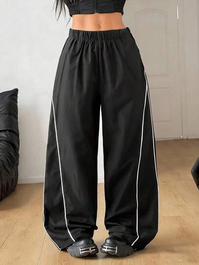 Coolane Kids 少女夏季街头复古风节日返校节基本日常穿搭必备黑色阔腿裤