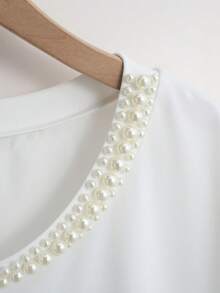 GlowEve CURVE 加大码夏季休闲纯色短袖T恤，饰有珍珠 - 白色 - 查看 3