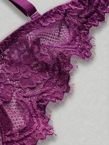 ROMWE Goth Lace Floral Embroidery Underwire Triangle Cup Bra - Red Violet - View 4