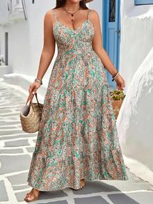 Breezaya Plus Size Solid Color Ruffle Hemline Backless Spaghetti Strap Sleeveless Dress For New Year Clothes, For Thanksgiving Maxi Women Outfit - Multicolor - View 5