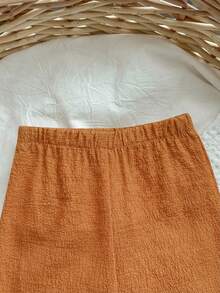 SHEIN Babygirl Summer Cute Solid Color Short Sleeve Top And Pants Set - Orange - View 6