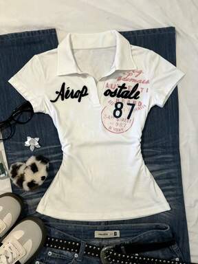 Glimmora Camiseta Casual Feminina com Bordado de Letra, Manga Curta, Verão