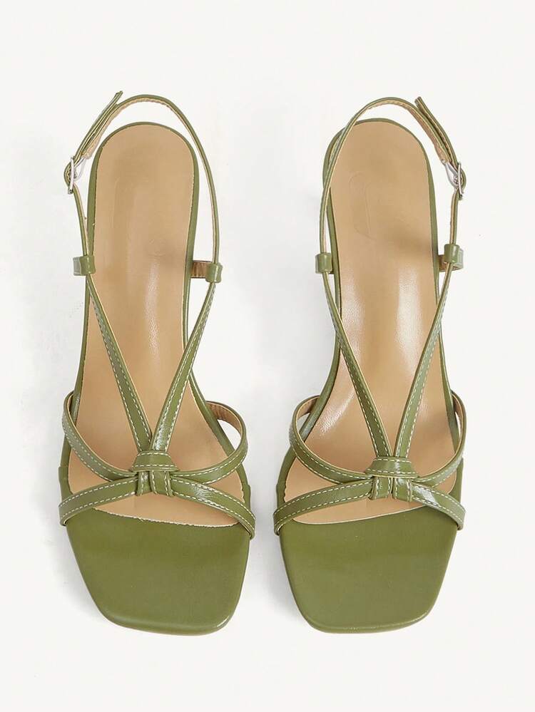 CUCCOO CHICEST Women's Shoes Green Thin Strap Thin Heel Square Toe Cross Strap Word Strap Banquet Women High Heel Sandals