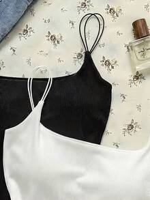 Attitoon 2pcs/Set Women's Backless Tight Camisole Set, Backless Camisole For Women's Summer Outfit,Summer Top - Multicolor - View 5