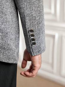 Officeau Men Lapel Neck Single Button Blazer Without Tee - Light Grey - View 7