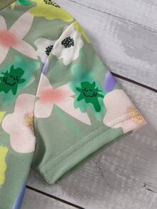 SHEIN Genkimix Kids 女童碎花休闲T恤裤套装，适合日常外出和运动，春夏秋季皆宜。 - 綠色 - 查看 4