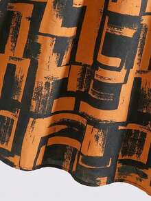 Rusticease Vestido casual de fiesta con pliegues y estampado geométrico para mujer de talla grande - Naranja - Ver 4